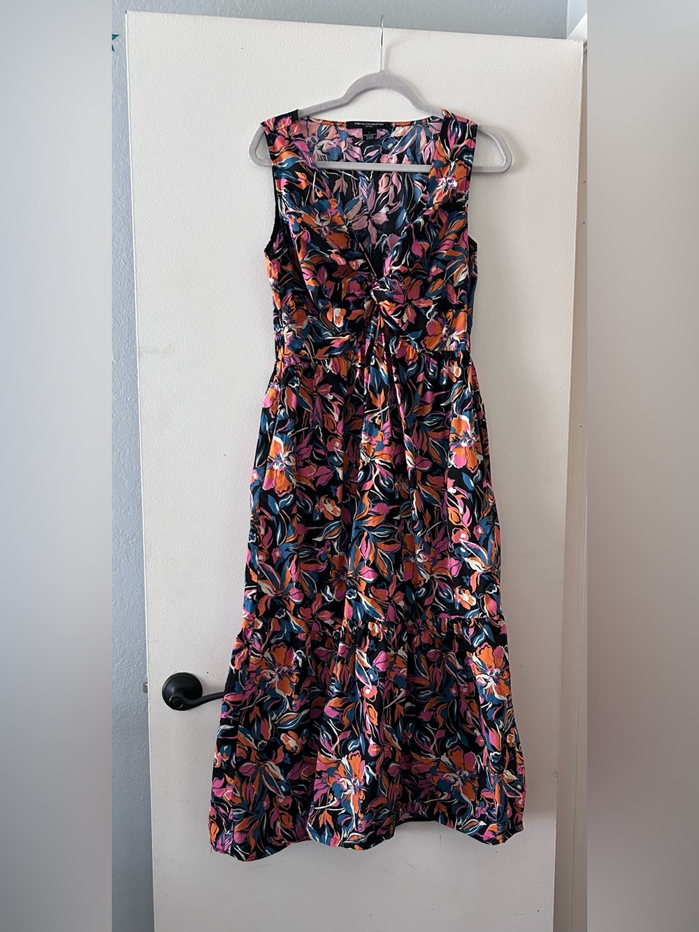 French Connection Black Maxi Dress with Pink & Orange Floral Print